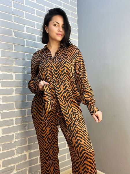 Костюм MIX RAY 4375 брюки палаццо з сорочкою леопард, оверсайз 100% віскоза Туреччина 4375 фото