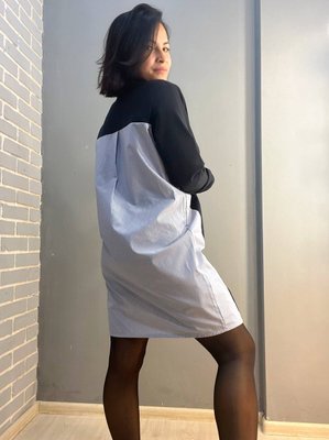 Сукня KEYYMOD 34091 комбинова сорочка мілка смужка оверсайз середньої довжини 70% поліестер, 30% коттон  Туреччина 34091-1 фото