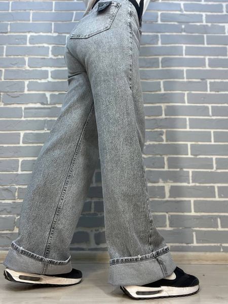 Джинси SESSANTA 16601 WIDE LEG PALAZZO збільшені розміри , полубатал ,широкі від бедра, чорний ремінь 100% коттон Туреччина 16601-2 фото