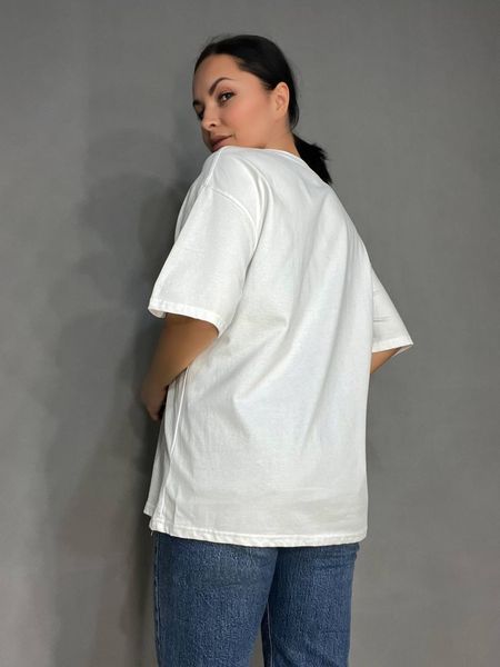 Футболка жіноча YIGOU 23 напис малюнок кролик оверсайз подовжена one size 23 фото