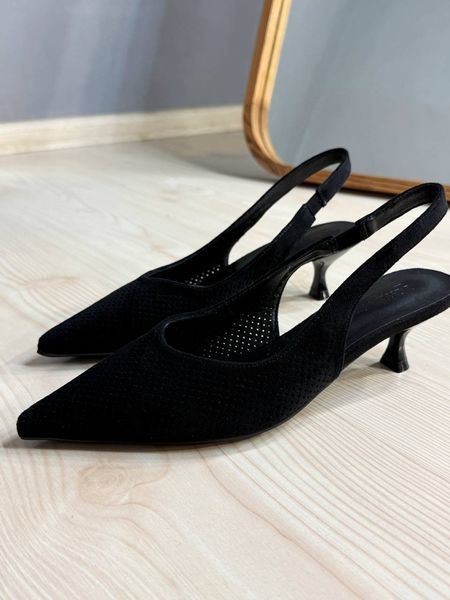 Туфлі жіночі Meideli 2051-37 slingback човники замшеві з перфорацією чорні 2051-37 фото