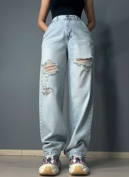 Джинсы женские Its Basic 2952-1-12 skater jeans широкие рваные голубые 2952-1-12 фото