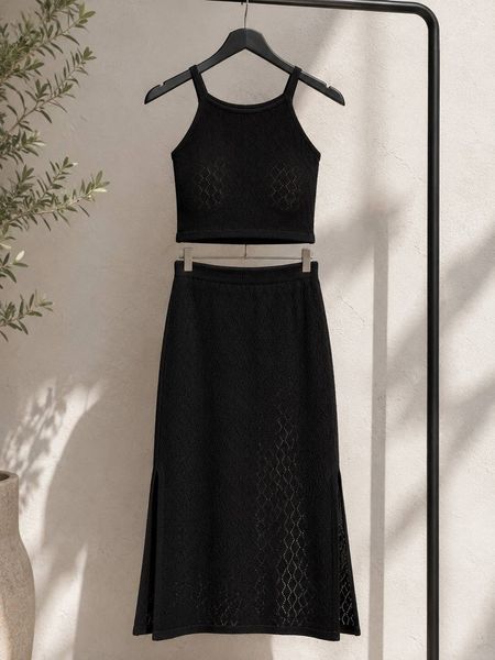 Костюм женский MINITAS 2468 ажурный с майкой и длинной юбкой макси one size черный 2468 фото