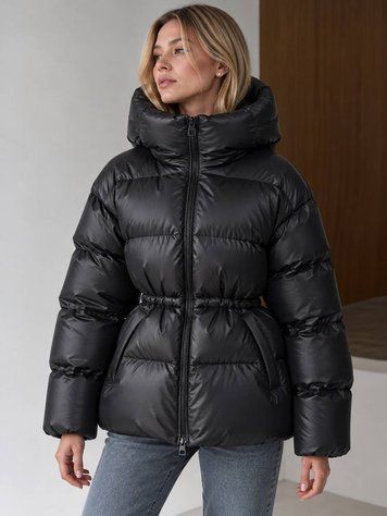 Куртка женская Lady Yep 30390 пуффер с капюшоном и затяжкой на талии черная 30390 фото
