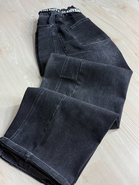 Джинсы женские Liana A660 Baggy Mom широкие с резинкой на талии и поясом батал черные A660 фото