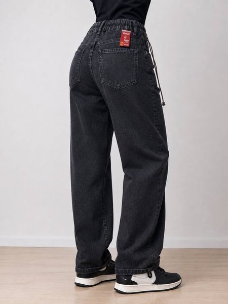Джинсы женские Vanver 82219 Mom Baggy бананы на резинке стрейчевые черные 82219 фото