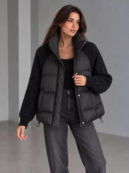 Куртка жіноча YZY 30790 пуховик oversize з в&rsquo;язаними рукавами демісезонна one size 30790 фото