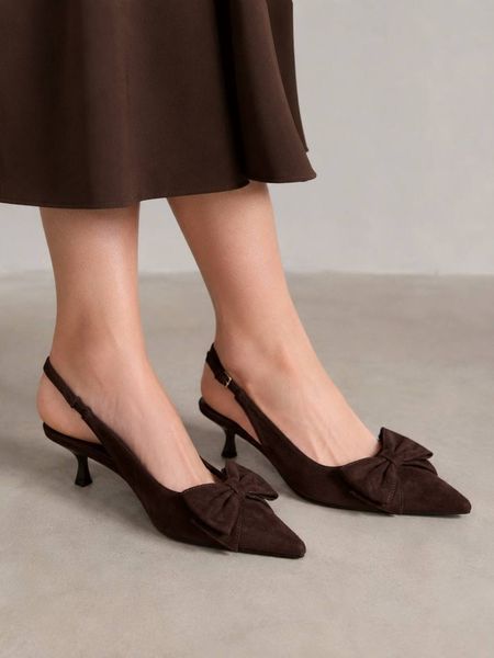 Туфлі жіночі Meideli 2051-13 slingback човники з бантом на підборах коричневі 2051-13 фото