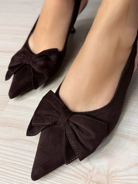 Туфлі жіночі Meideli 2051-13 slingback човники з бантом на підборах коричневі 2051-13 фото