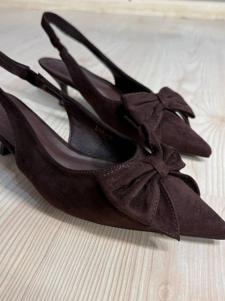Туфлі жіночі Meideli 2051-13 slingback човники з бантом на підборах коричневі 2051-13 фото