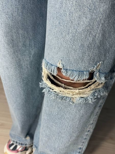 Джинсы женские Its Basic 3311-1 super baggy широкие рваные голубые 3311-1 фото