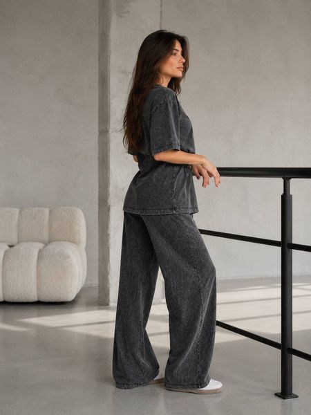 Женский костюм Coast Moda 4232 вареный тай-дай брюки палаццо с футболкой оверсайз сердце графит 4232 фото