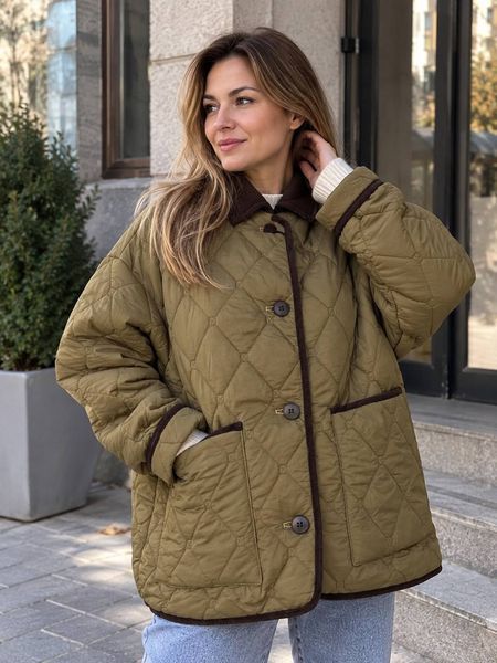Куртка жіноча Lady Yep 9090 сорочка оверсайз стьобана демісезонна коричнева 9090 фото