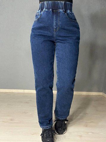 Джинси жіночі Vanver 8338 утеплені на флісі MOM jeans банани сині 8338 фото