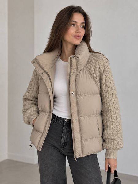 Куртка жіноча YZY 30790 пуховик oversize з в&rsquo;язаними рукавами демісезонна one size 30790 фото