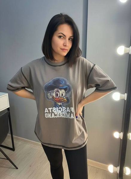 Футболка жіноча Lady Yep 0125 оверсайз з принтом one size шоколад 0125 фото