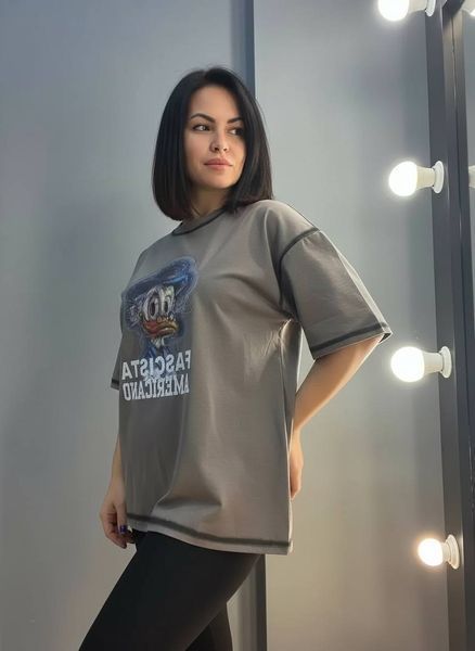 Футболка жіноча Lady Yep 0125 оверсайз з принтом one size шоколад 0125 фото
