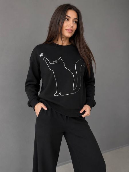 Костюм женский Joggy 8063-7557 со свитшотом и широкими брюками палаццо черный 8063-7557 фото