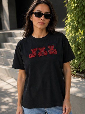Футболка жіноча Pepper&mint BX24-68 з вишивкою ведмедики чорна 24-68 фото