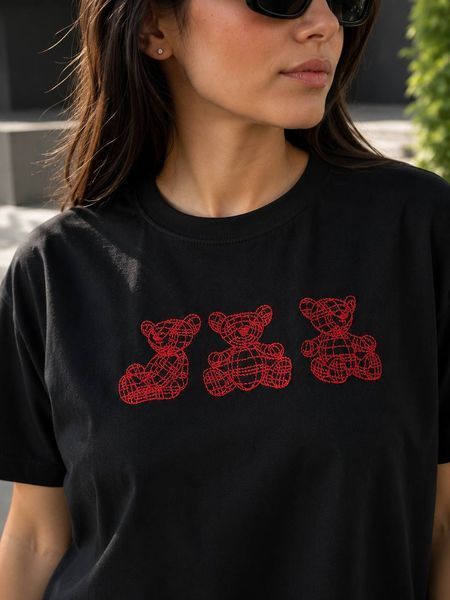 Футболка жіноча Pepper&mint BX24-68 з вишивкою ведмедики чорна 24-68 фото