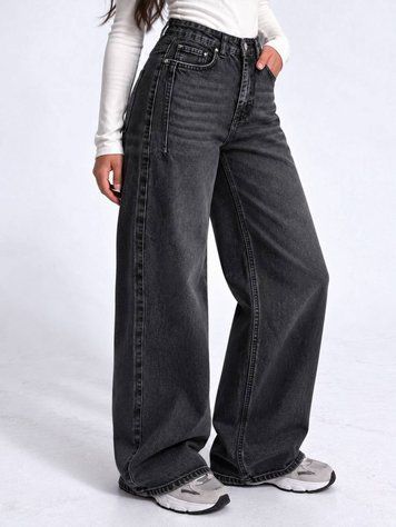 Джинси жіночі It&rsquo;s Basic 2499-2W6-1 Wide Leg з виточками на стегнах чорні 2499-2W6-1 фото