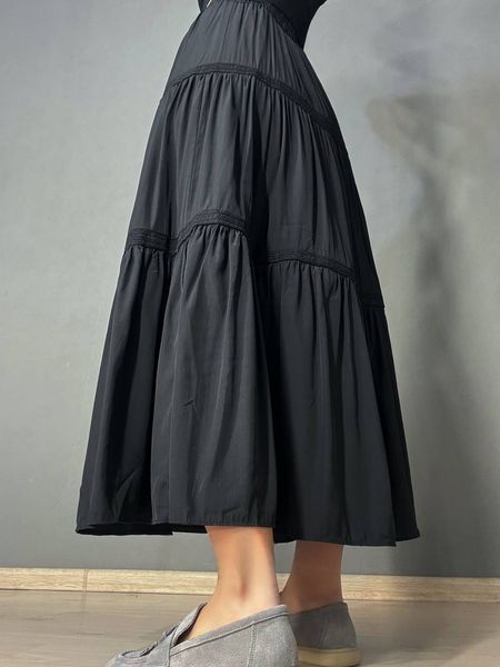 Юбка женская FF-HFQ 1865 длинная ярусная с кружевом талия на резинке one size 1865 фото