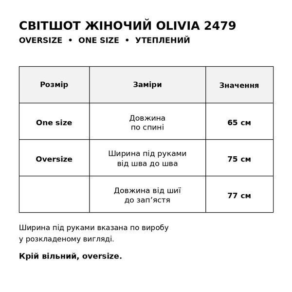 Світшот жіночий OLIVIA 2479 oversize утеплений на флісі з вишивкою one size 2479 фото
