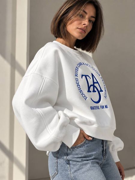 Світшот жіночий OLIVIA 2479 oversize утеплений на флісі з вишивкою one size 2479 фото
