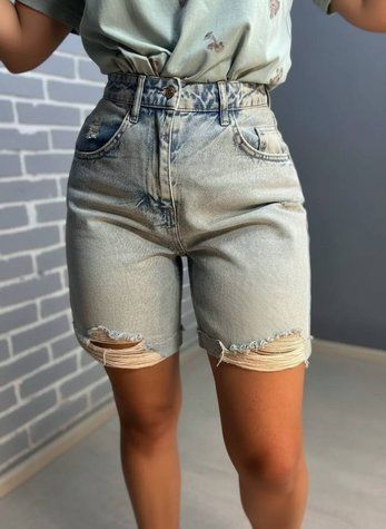 Шорти жіночі джинсові Women Denim 355-973 середньої довжини рвані світло-блакитні 355-973 фото