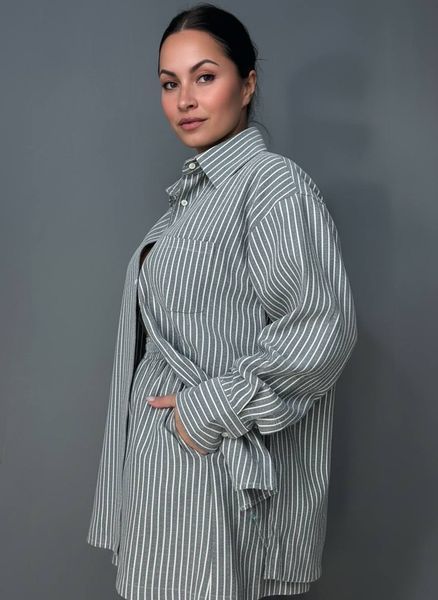 Костюм жіночий A-NIUSHOW 30129-30130 шорти з сорочкою бавовна оверсайз в смужку one size 30129-30130 фото