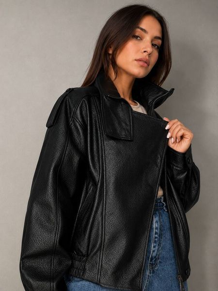 Куртка женская Lady Yep 30581 из экокожи косуха оверсайз черная 30581 фото