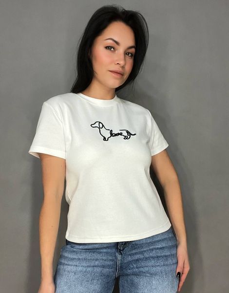 Футболка жіноча A-NIUSHOW 25195 однотонна базова з вишивкою собачки one size 25195 фото