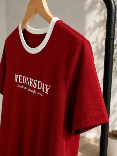 Футболка жіноча A-NIUSHOW 989 базова бавовняна з написом Wednesday one size червона 989 фото