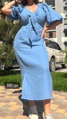 Сукня MIX RAY 4196 довге з розрізом, вузол на груді 100% льон Туреччина 4196-8 фото