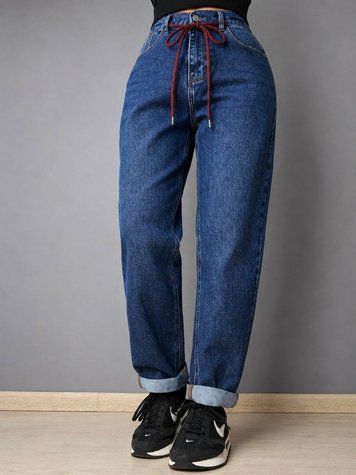 Джинсы женские Vanver 2110 Mom Jeans бананы на резинке большие размеры синие 2110 фото