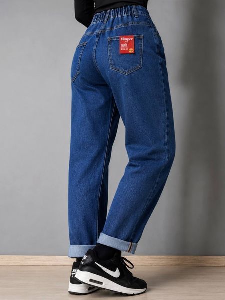 Джинсы женские Vanver 2110 Mom Jeans бананы на резинке большие размеры синие 2110 фото