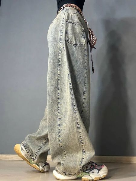 Джинсы женские Ijjass 6059 baggy супер широкие оверсайз с поясом винтажные голубые 6059 фото