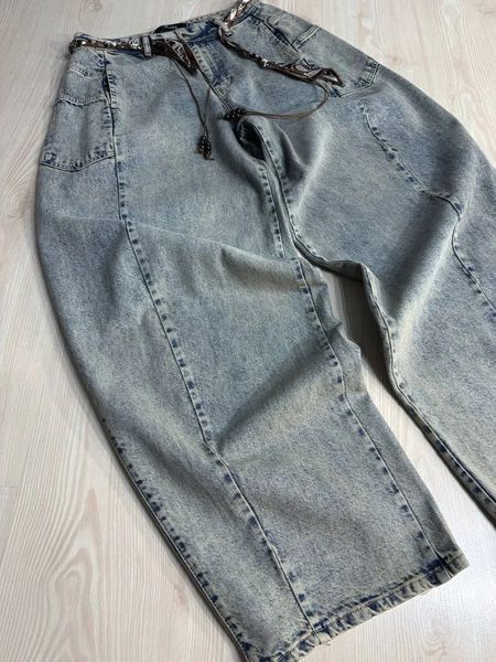 Джинсы женские Ijjass 6059 baggy супер широкие оверсайз с поясом винтажные голубые 6059 фото