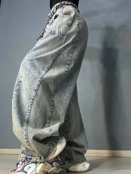 Джинсы женские Ijjass 6059 baggy супер широкие оверсайз с поясом винтажные голубые 6059 фото