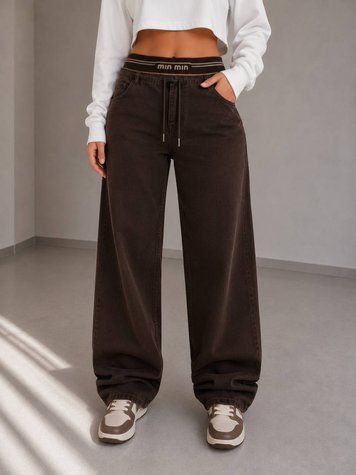 Джинсы женские Vanver 82226 Mom Baggy бананы на резинке большие размеры коричневые 82226 фото