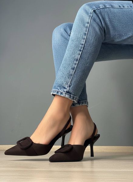 Туфлі жіночі Meideli 566-23 slingback човники з пряжкою екозамша коричневі 566-23 фото