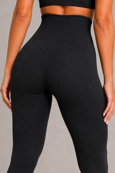Лосини жіночі Fashion T-2 в рубчик з корсетом на блискавці та push-up ефектом чорні T-2 фото