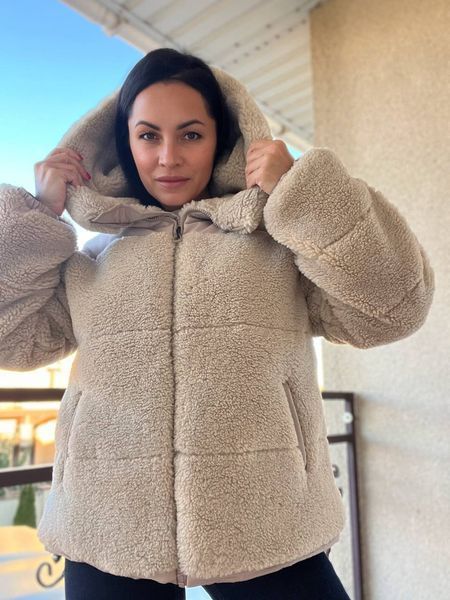 Куртка женская Lady Yep 9055 мех тедди комбинированный оверсайз с капюшоном 44&ndash;48 9055 фото