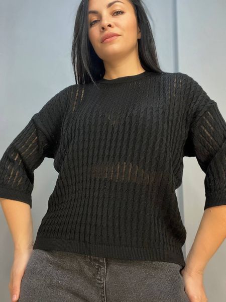 Джемпер женский KARON 10646 полупрозрачный реглан ажурная вязка косичка короткий рукав one size 10646 фото