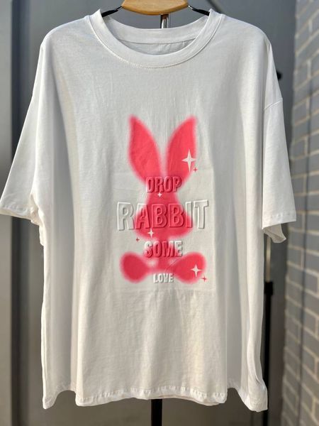 Футболка жіноча YIGOU 17 напис малюнок кролик RABBIT оверсайз подовжена one size 17 фото