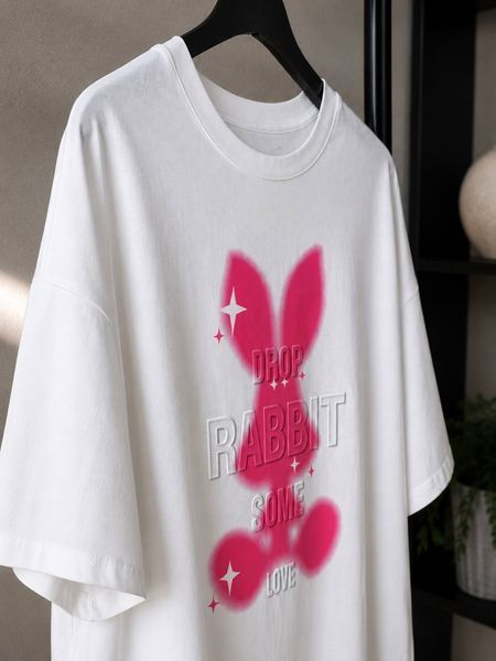 Футболка жіноча YIGOU 17 RABBIT oversize подовжена з принтом кролик one size 17 фото