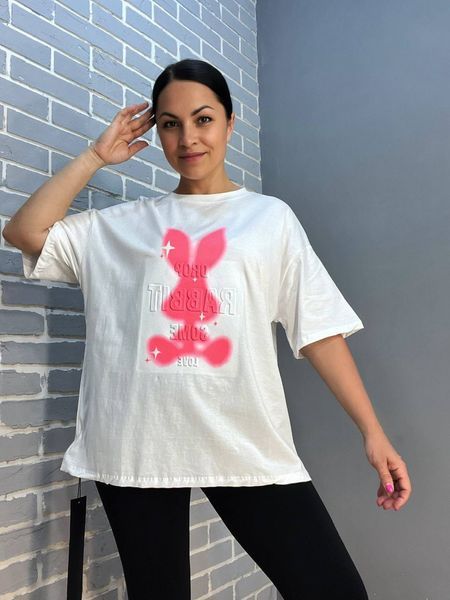 Футболка жіноча YIGOU 17 напис малюнок кролик RABBIT оверсайз подовжена one size 17 фото