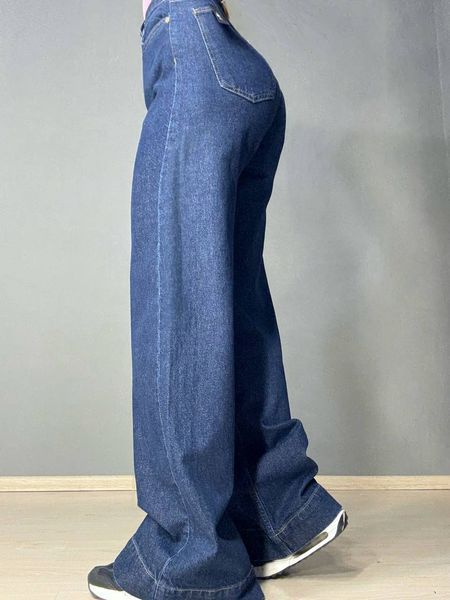 Джинси жіночі Mikaletta G-10 wide leg палаццо кльош з манжетом темно-сині G-10 фото