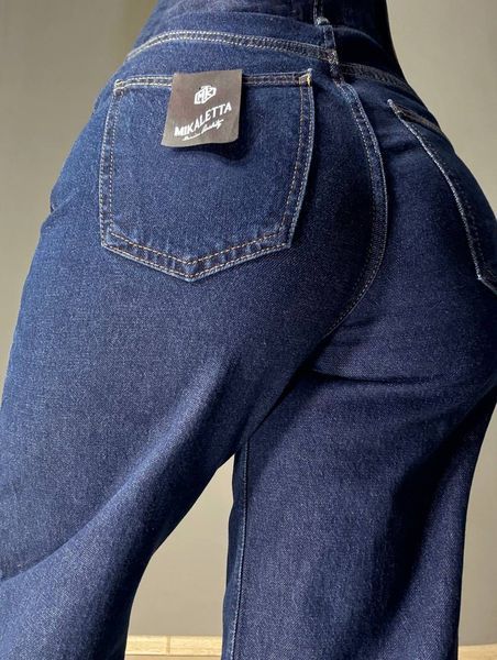 Джинси жіночі Mikaletta G-10 wide leg палаццо кльош з манжетом темно-сині G-10 фото